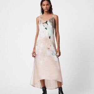 All Saints Essey Cassus Pink Silk Blend Slip Dress